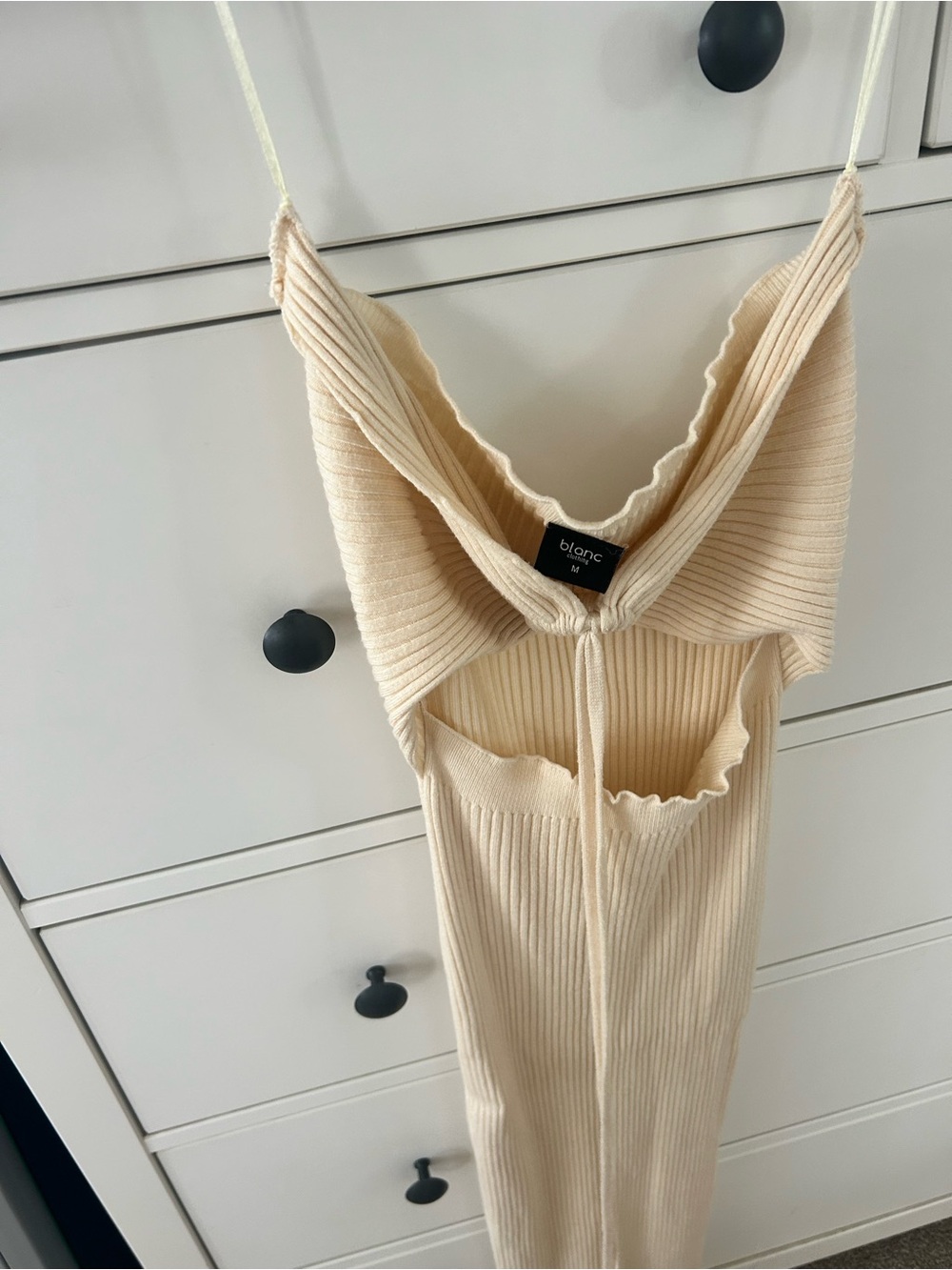 Blanc Cream Ribbed Mini Dress with Scalloped Trim